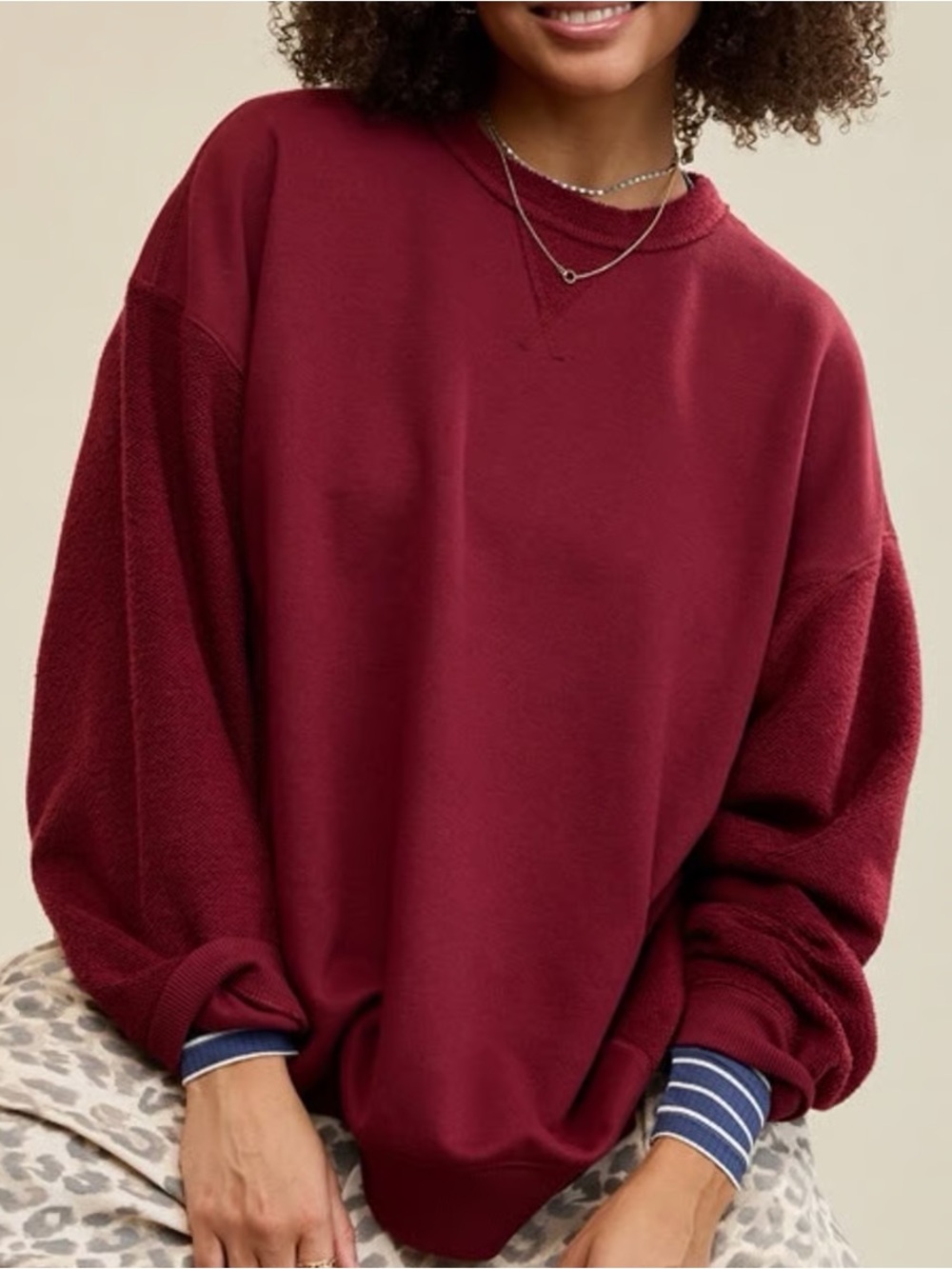 Aerie Tres Chic Chenille Sweatshirt in Maroon, Size Medium